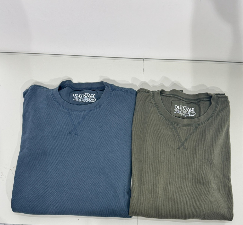 Old Navy Y2K Lot of 2 Waffle Thermal T-Shirts Mens XXL Blue Green Long Sleeve